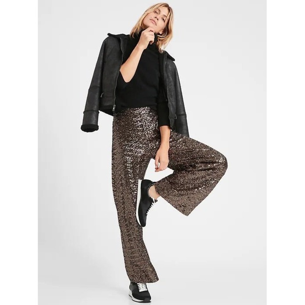 Banana Republic High Rise Wide Leg Sequin Pant in Bold Bronze Size Small